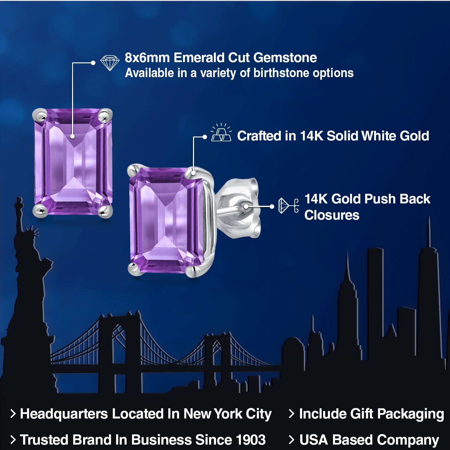 Amethyst - February_Earrings in 14K White Gold