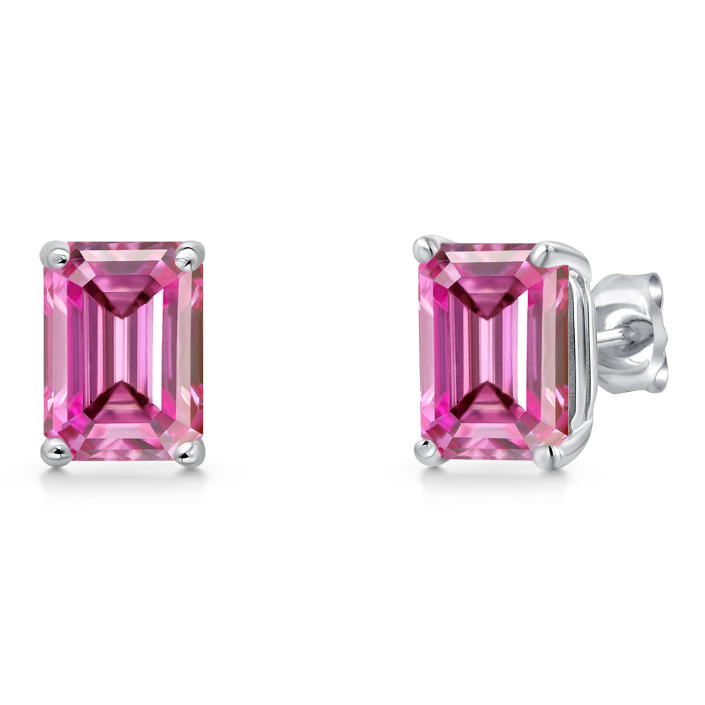 Pink Moissanite - April_Earrings in 14K White Gold