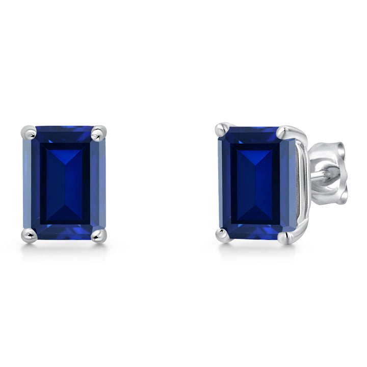 Blue Created Sapphire - September_Earrings in 14K White Gold