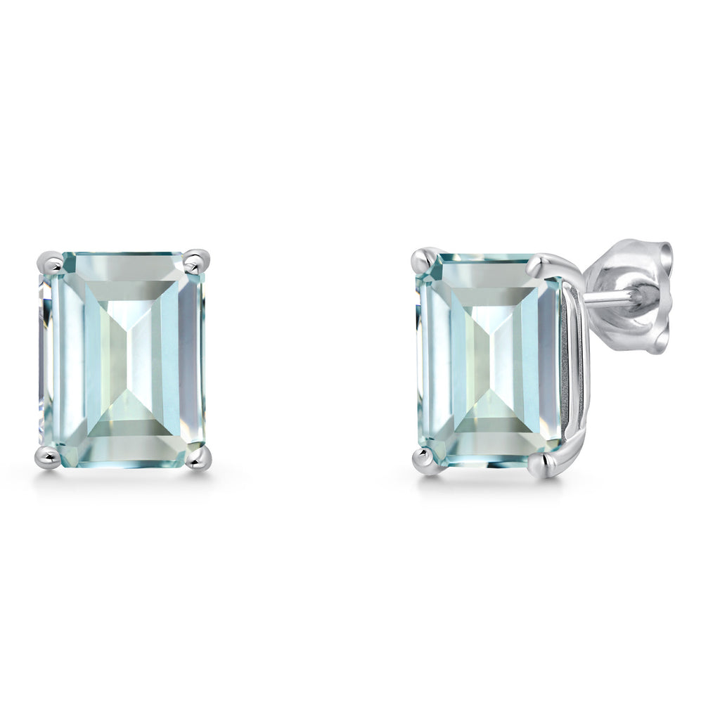 Created Aquamarine - March_Earrings in 14K White Gold