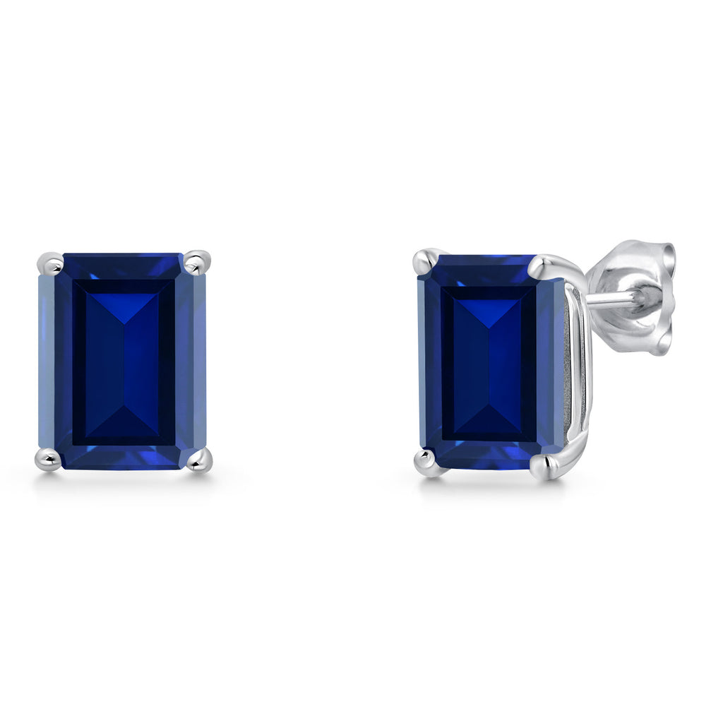 Blue Created Sapphire - September_Earrings in 14K White Gold