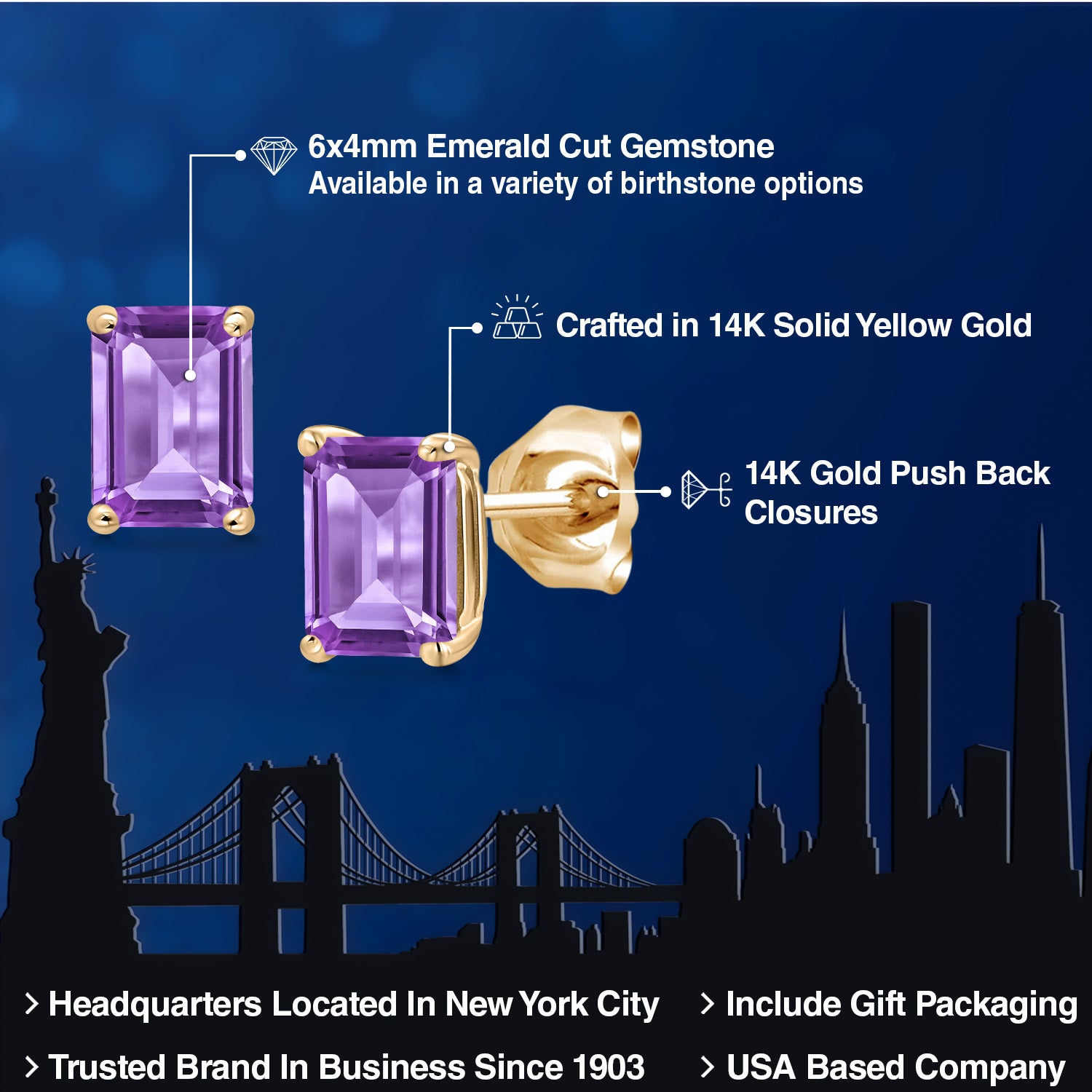 Amethyst - February_Earrings in 14K Yellow Gold