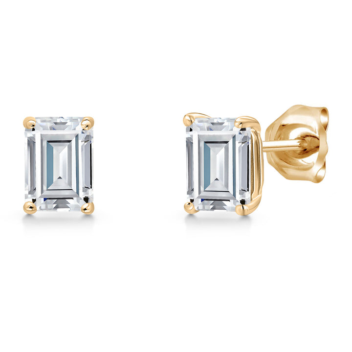 White Moissanite - April_Earrings in 14K Yellow Gold