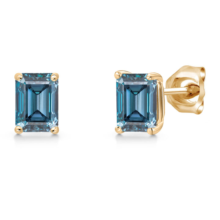 Persian Blue Moissanite - April_Earrings in 14K Yellow Gold