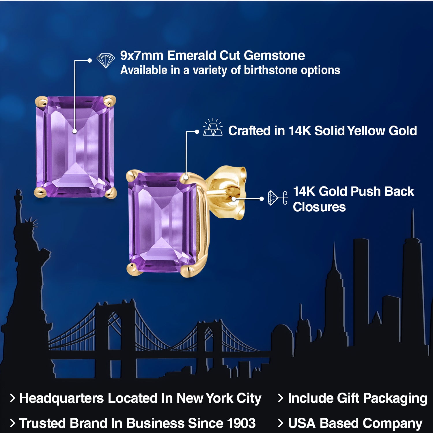 Amethyst - February_Earrings in 14K Yellow Gold
