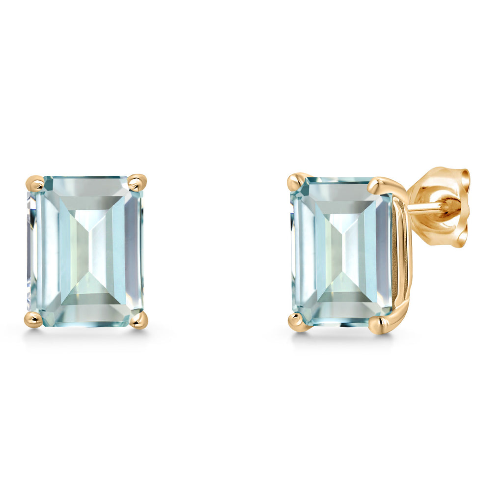 Created Aquamarine - March_Earrings in 14K Yellow Gold
