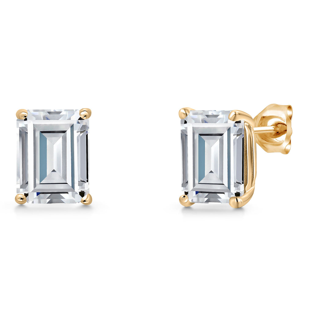 White Moissanite - April_Earrings in 14K Yellow Gold