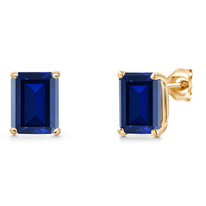 Blue Created Sapphire - September_Earrings in 14K Yellow Gold