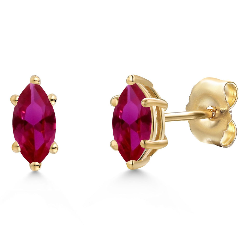Gem Stone King 14K Yellow Gold 6X3MM Marquise Cut Gemstone Birthstone Stud Earrings | Double Notch | Gold Earrings For Women Men