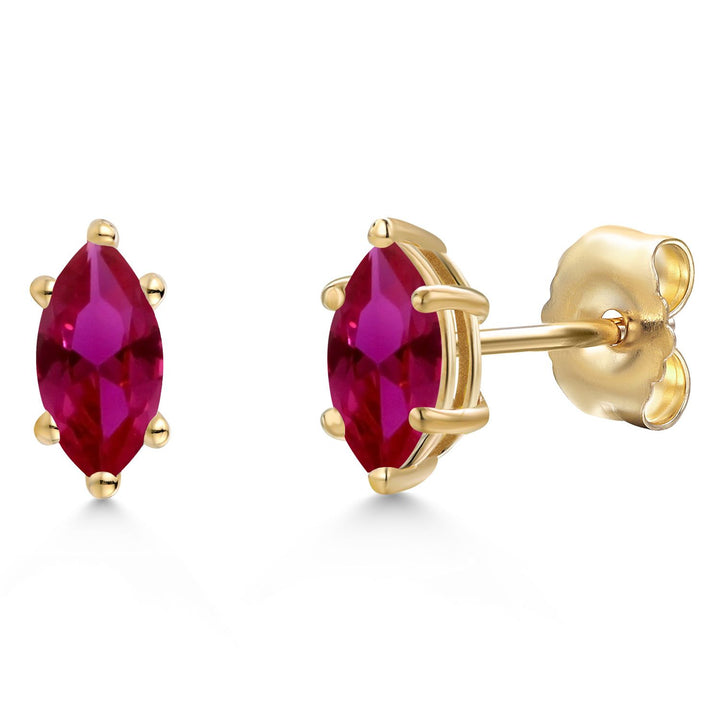 Gem Stone King 14K Yellow Gold 6X3MM Marquise Cut Gemstone Birthstone Stud Earrings | Double Notch | Gold Earrings For Women Men