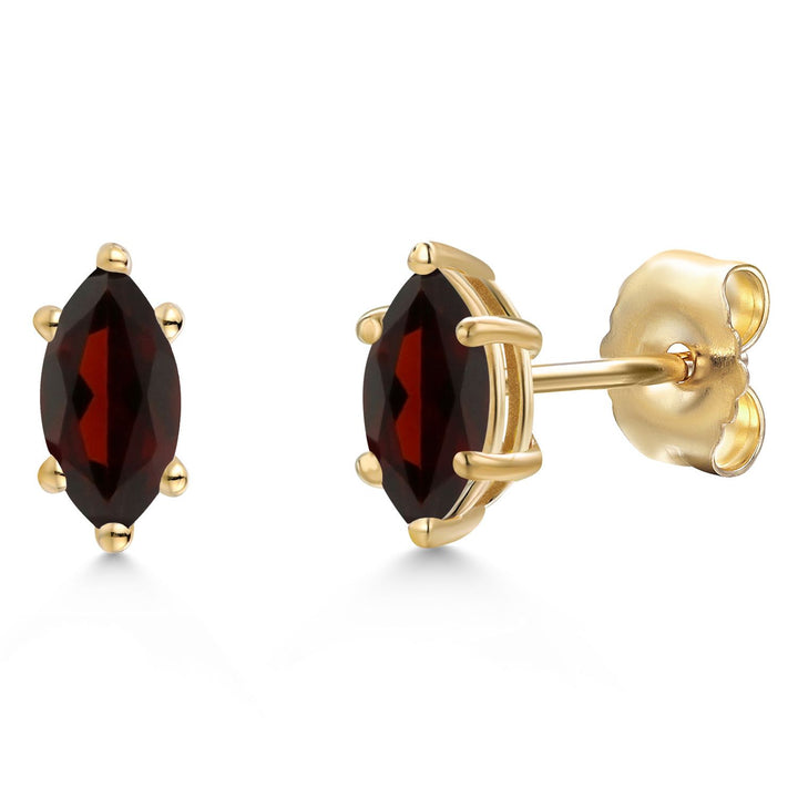 Gem Stone King 14K Yellow Gold 6X3MM Marquise Cut Gemstone Birthstone Stud Earrings | Double Notch | Gold Earrings For Women Men