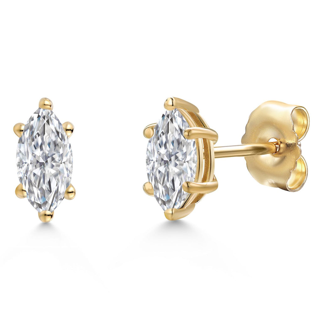 Gem Stone King 14K Yellow Gold 6X3MM Marquise Cut Gemstone Birthstone Stud Earrings | Double Notch | Gold Earrings For Women Men