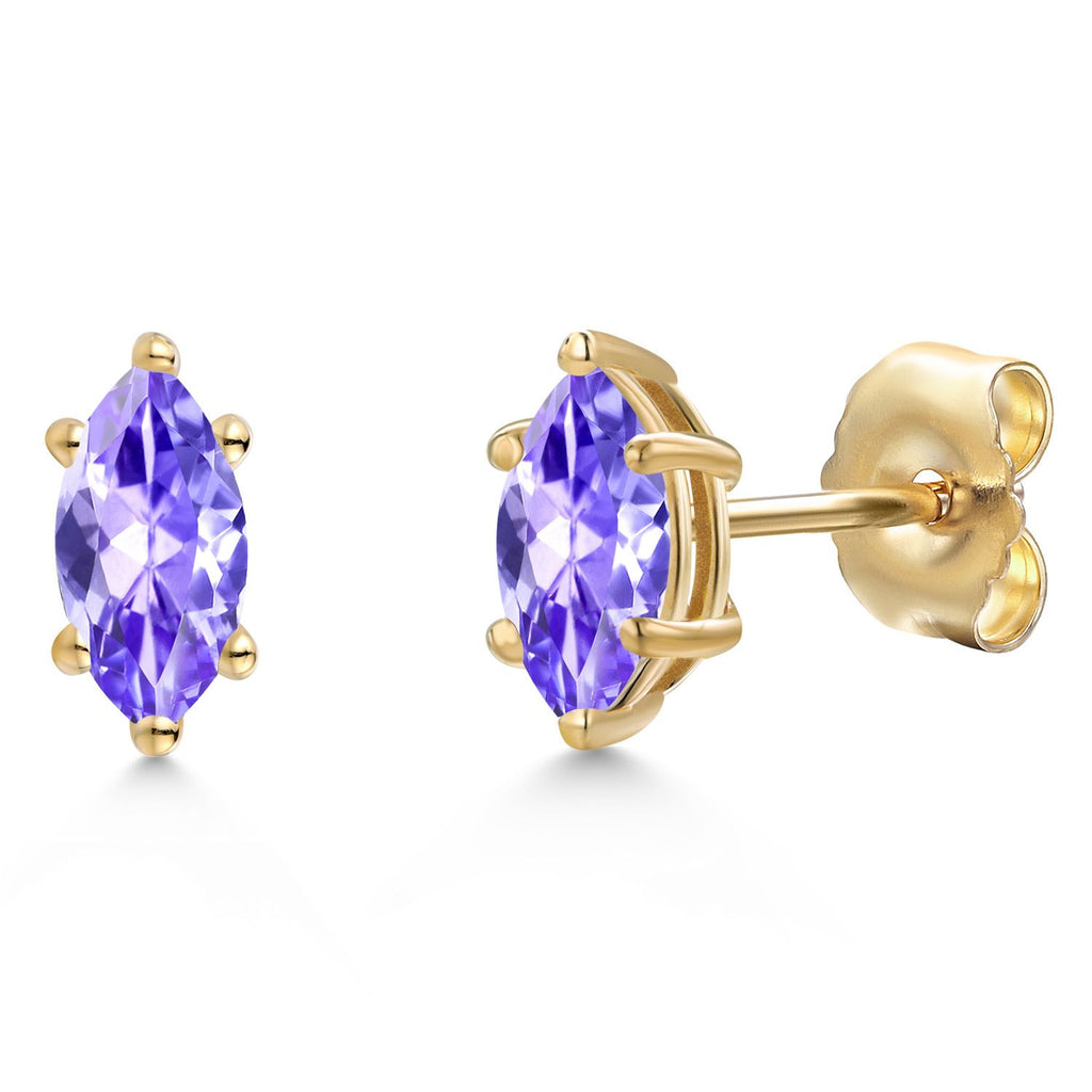 Gem Stone King 14K Yellow Gold 6X3MM Marquise Cut Gemstone Birthstone Stud Earrings | Double Notch | Gold Earrings For Women Men