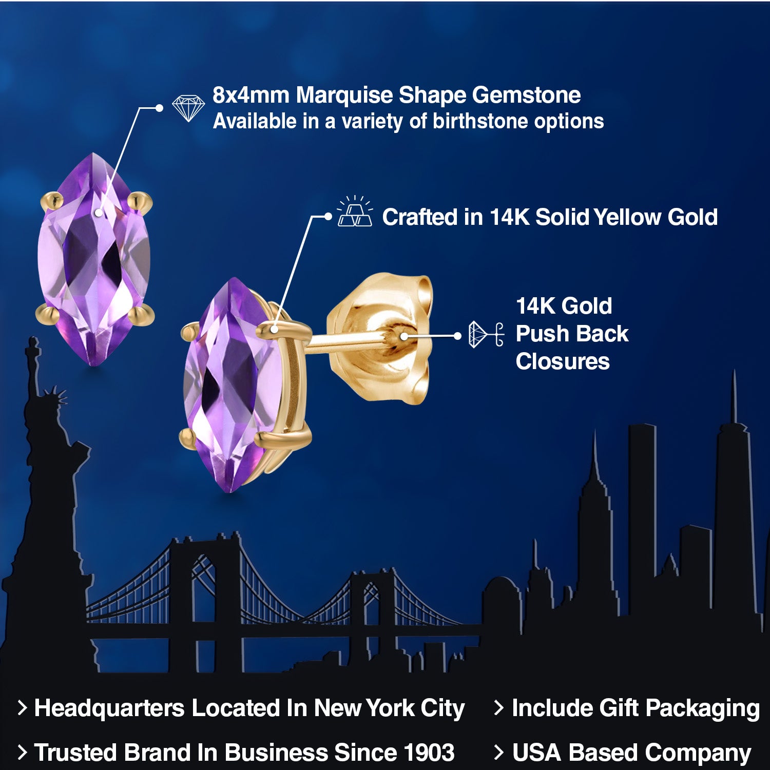 Amethyst - February_Earrings in 14K Yellow Gold