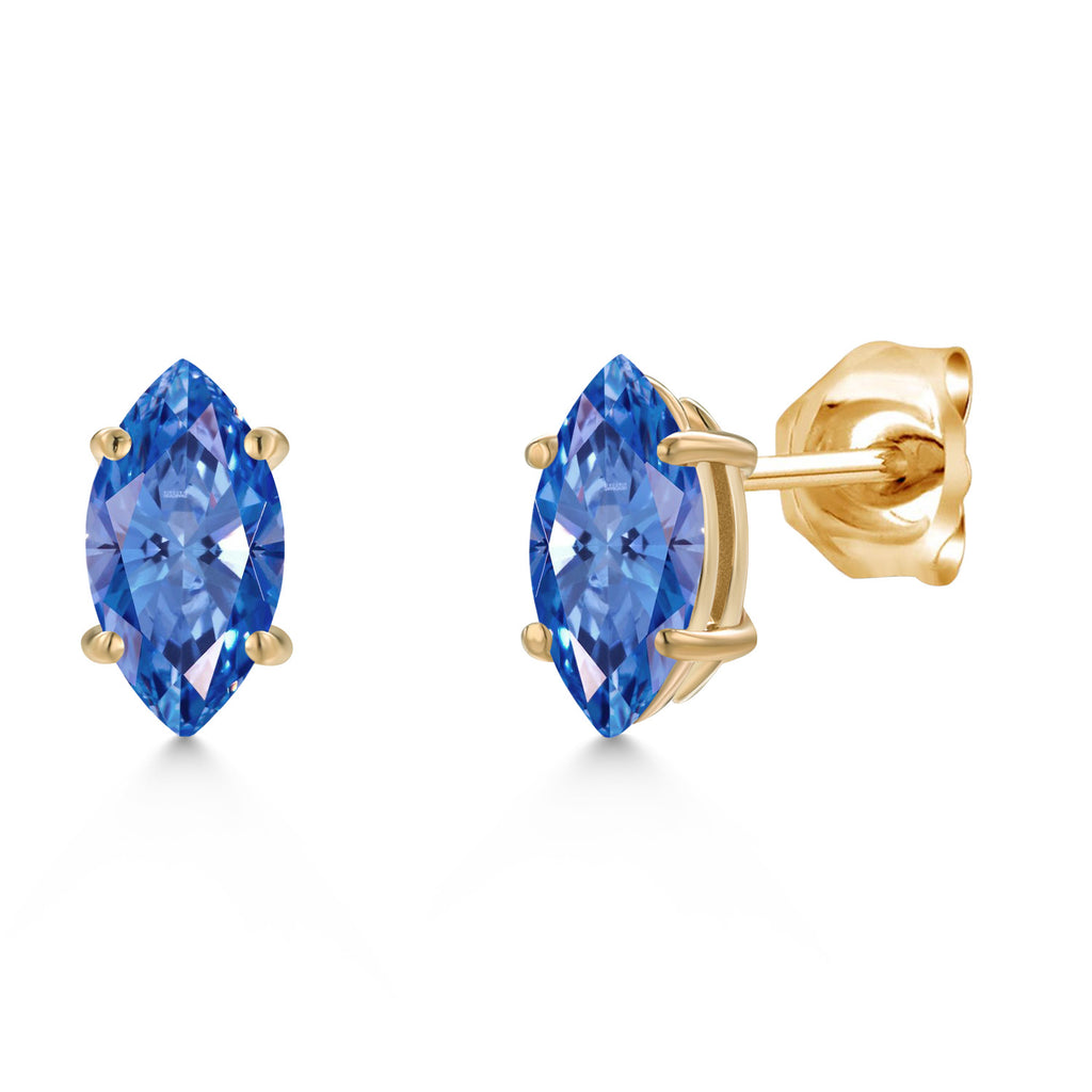 Fancy Blue Zirconia_Earrings in 14K Yellow Gold