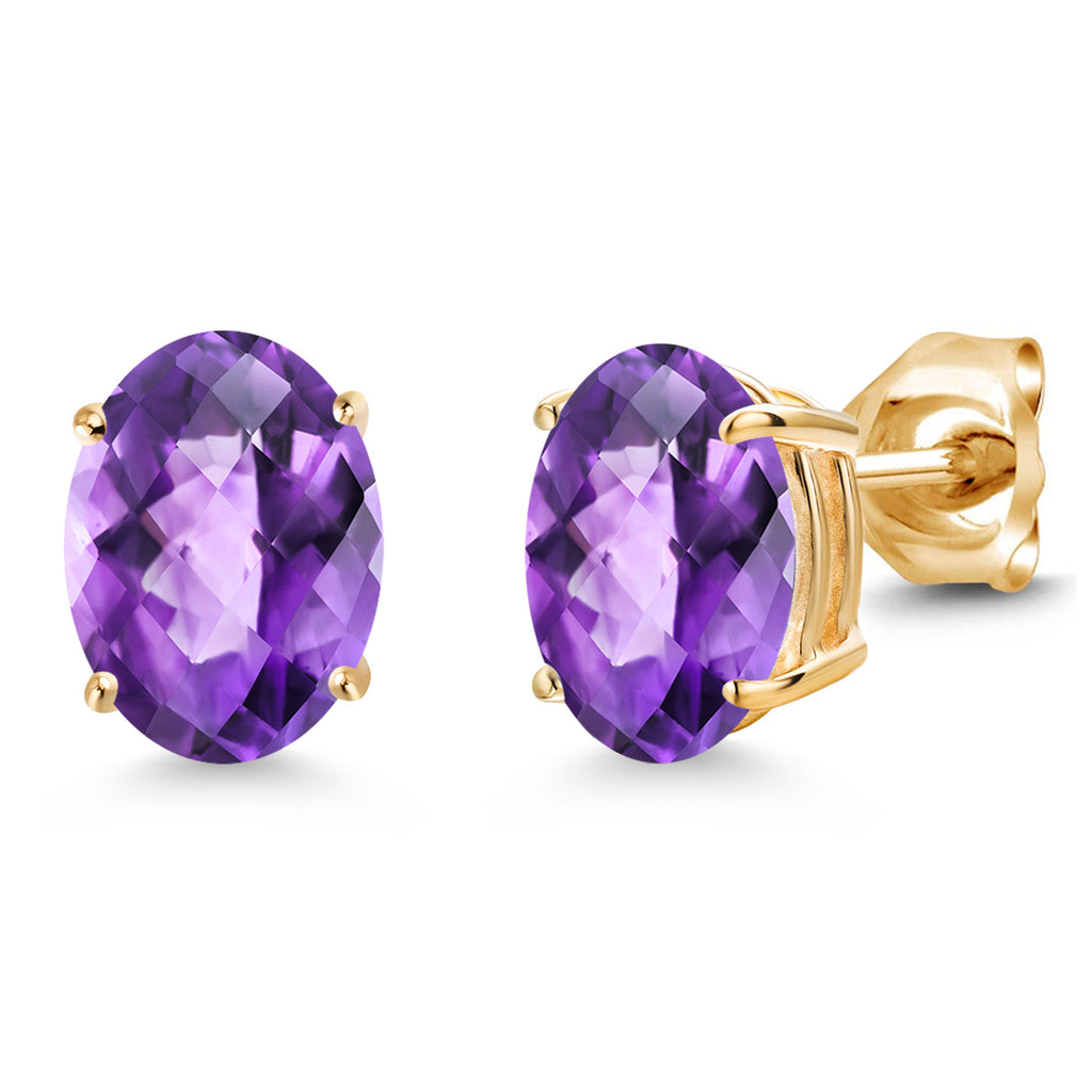 Amethyst-Checkerboard - February_Earrings in 14K Yellow Gold