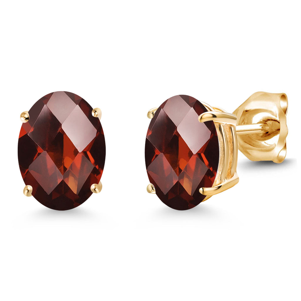 Garnet-Checkerboard - January_Earrings in 14K Yellow Gold