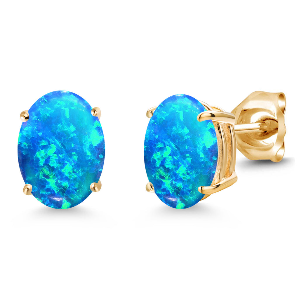 Blue Opal - October_Earrings in 14K Yellow Gold