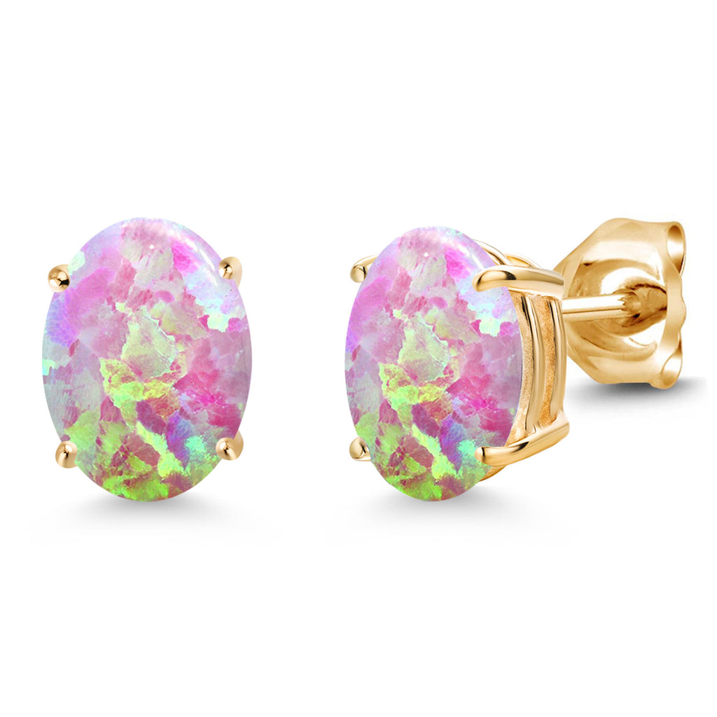 Pink Opal - October_Earrings in 14K Yellow Gold