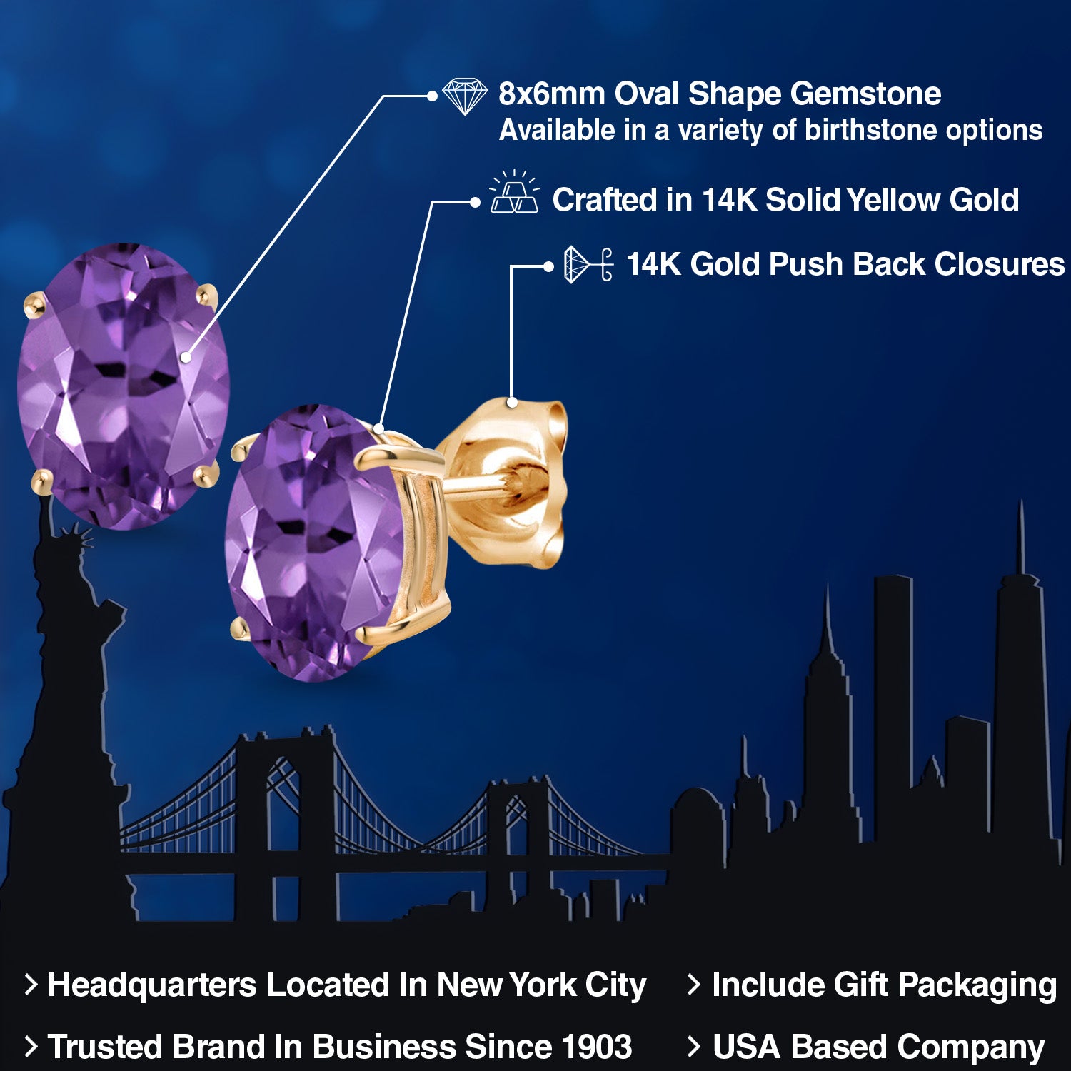 Amethyst - February_Earrings in 14K Yellow Gold