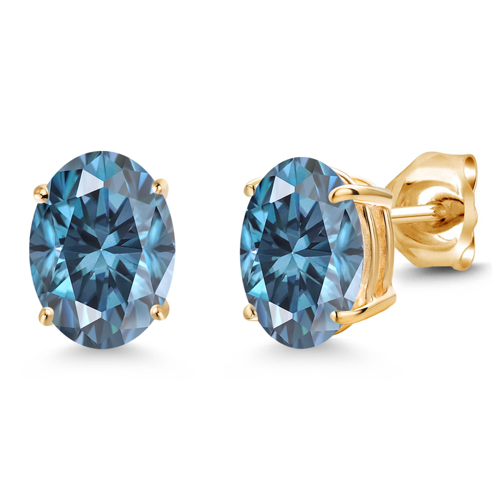 Persian Blue Moissanite - April_Earrings in 14K Yellow Gold