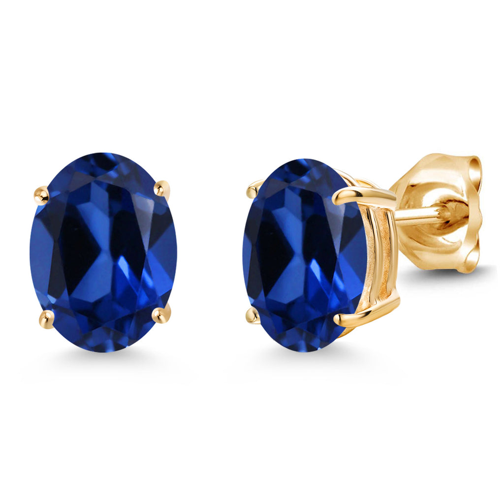 Blue Created Sapphire - September_Earrings in 14K Yellow Gold