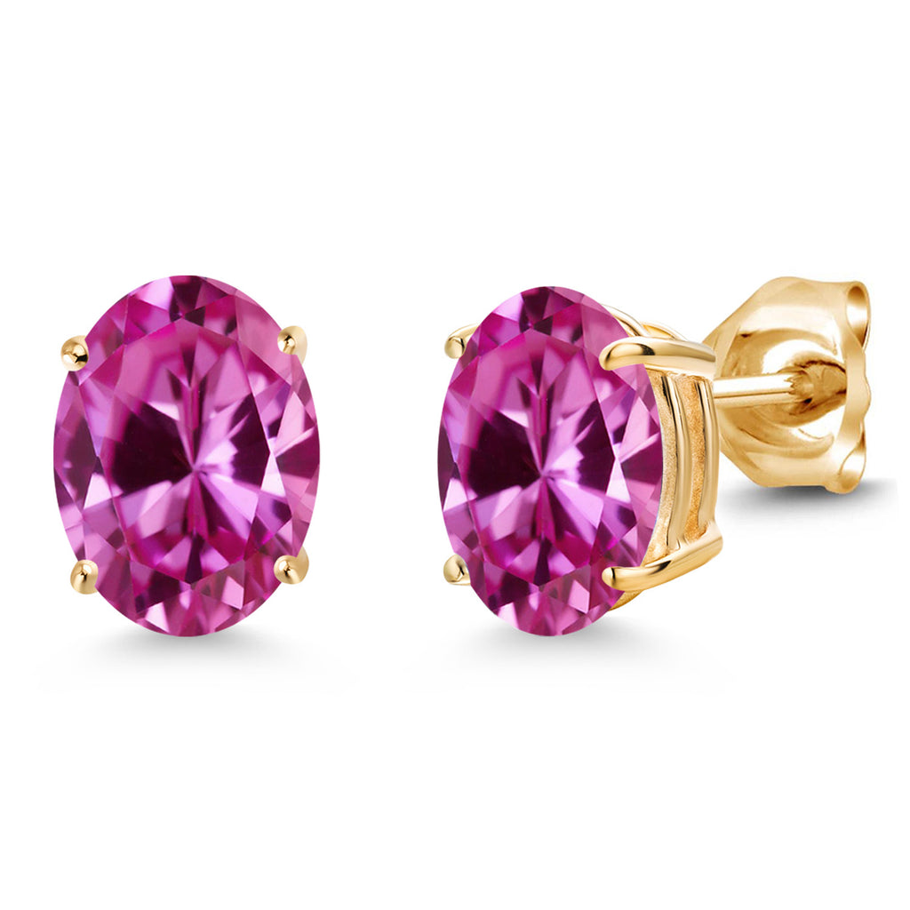 Pink Created Sapphire - September_Earrings in 14K Yellow Gold