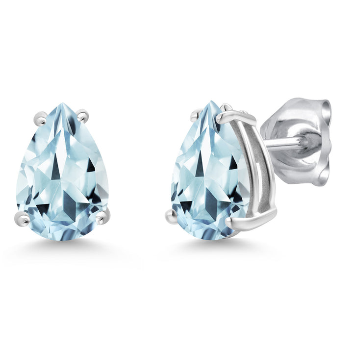 Aquamarine - March_Earrings in 14K White Gold