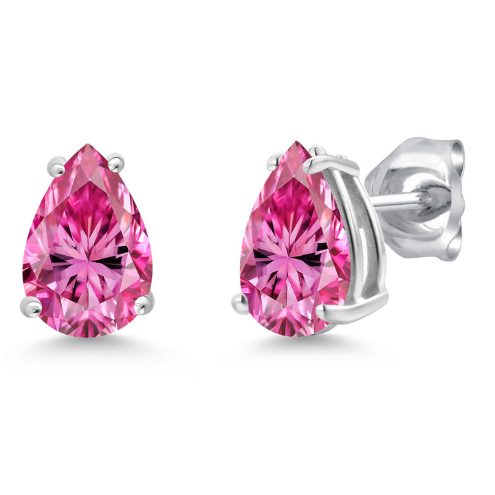 Pink Moissanite - April_Earrings in 14K White Gold
