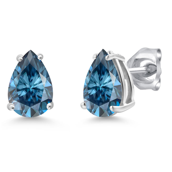 Persian Blue Moissanite - April_Earrings in 14K White Gold