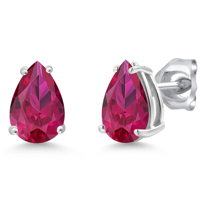 Created Ruby - July_Earrings in 14K White Gold