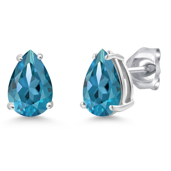 London Blue Topaz - November_Earrings in 14K White Gold