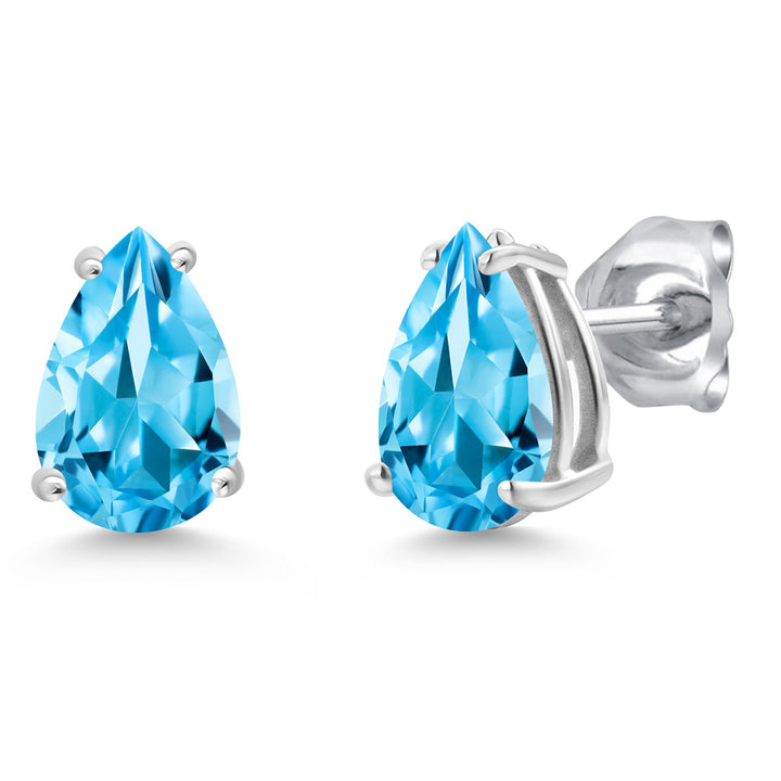 Swiss Blue Topaz - November_Earrings in 14K White Gold
