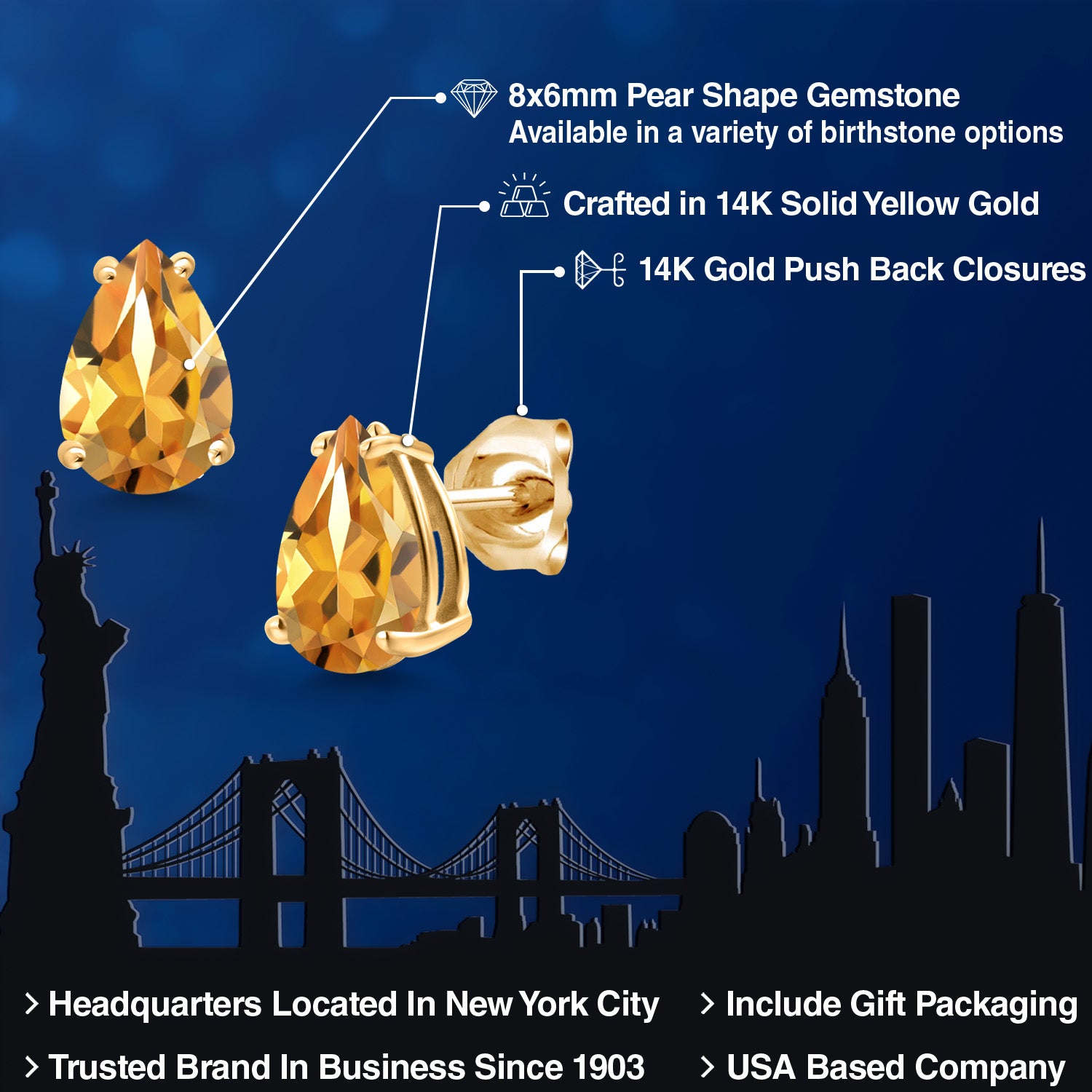 Citrine - November_Earrings in 14K Yellow Gold