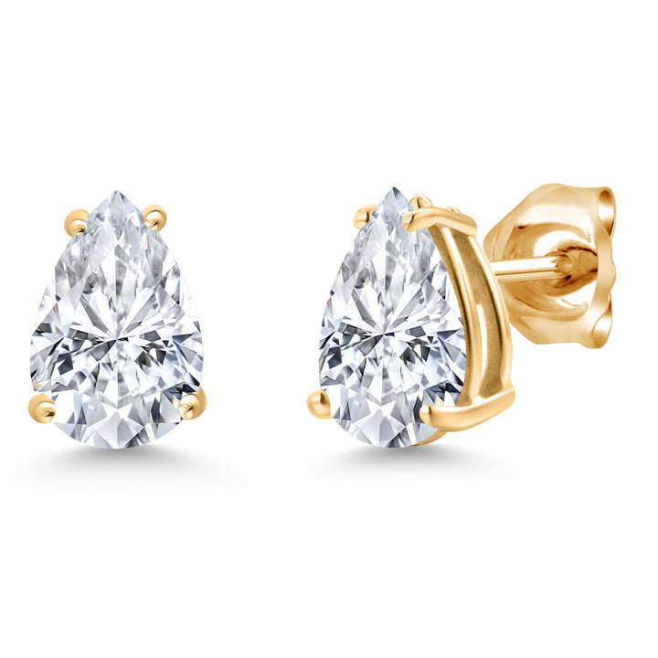 White Moissanite - April_Earrings in 14K Yellow Gold