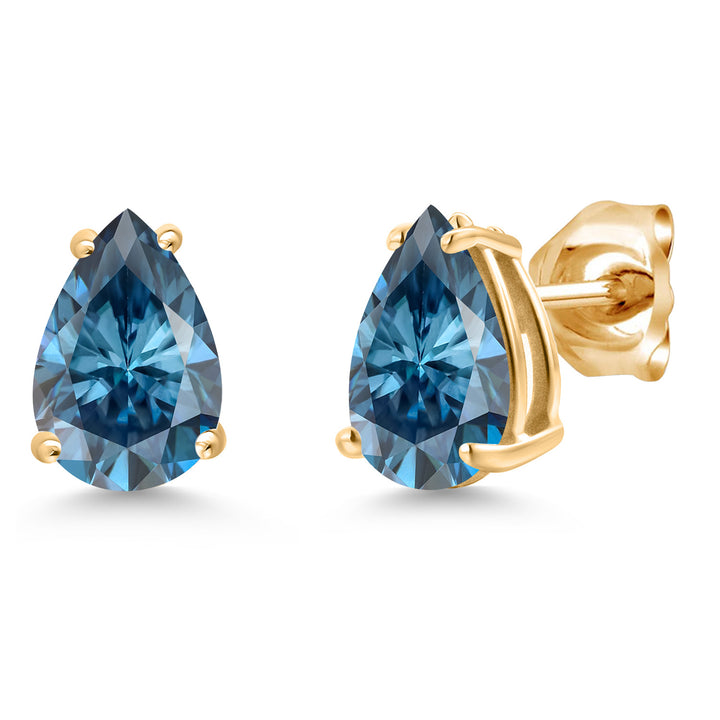 Persian Blue Moissanite - April_Earrings in 14K Yellow Gold