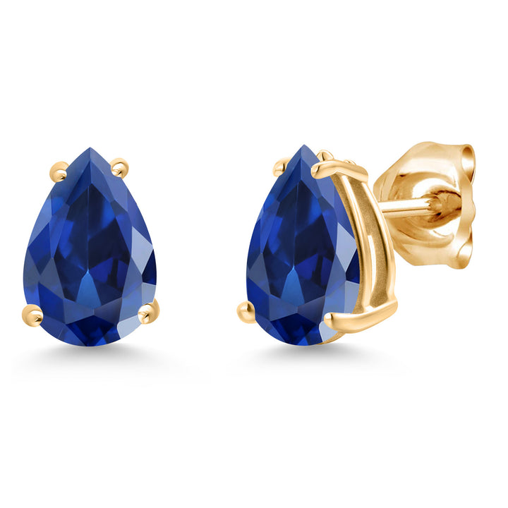 Blue Created Sapphire - September_Earrings in 14K Yellow Gold