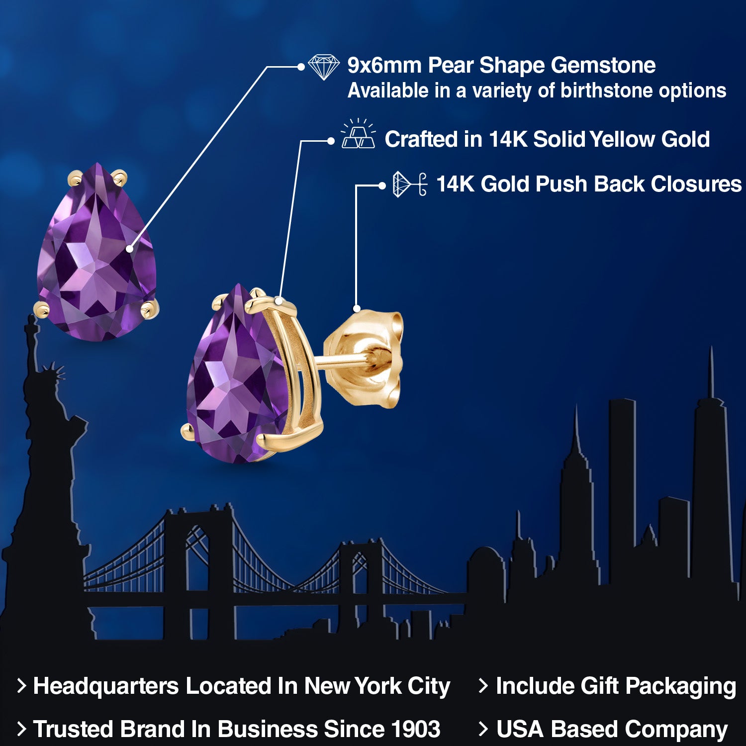 Amethyst - February_Earrings in 14K Yellow Gold