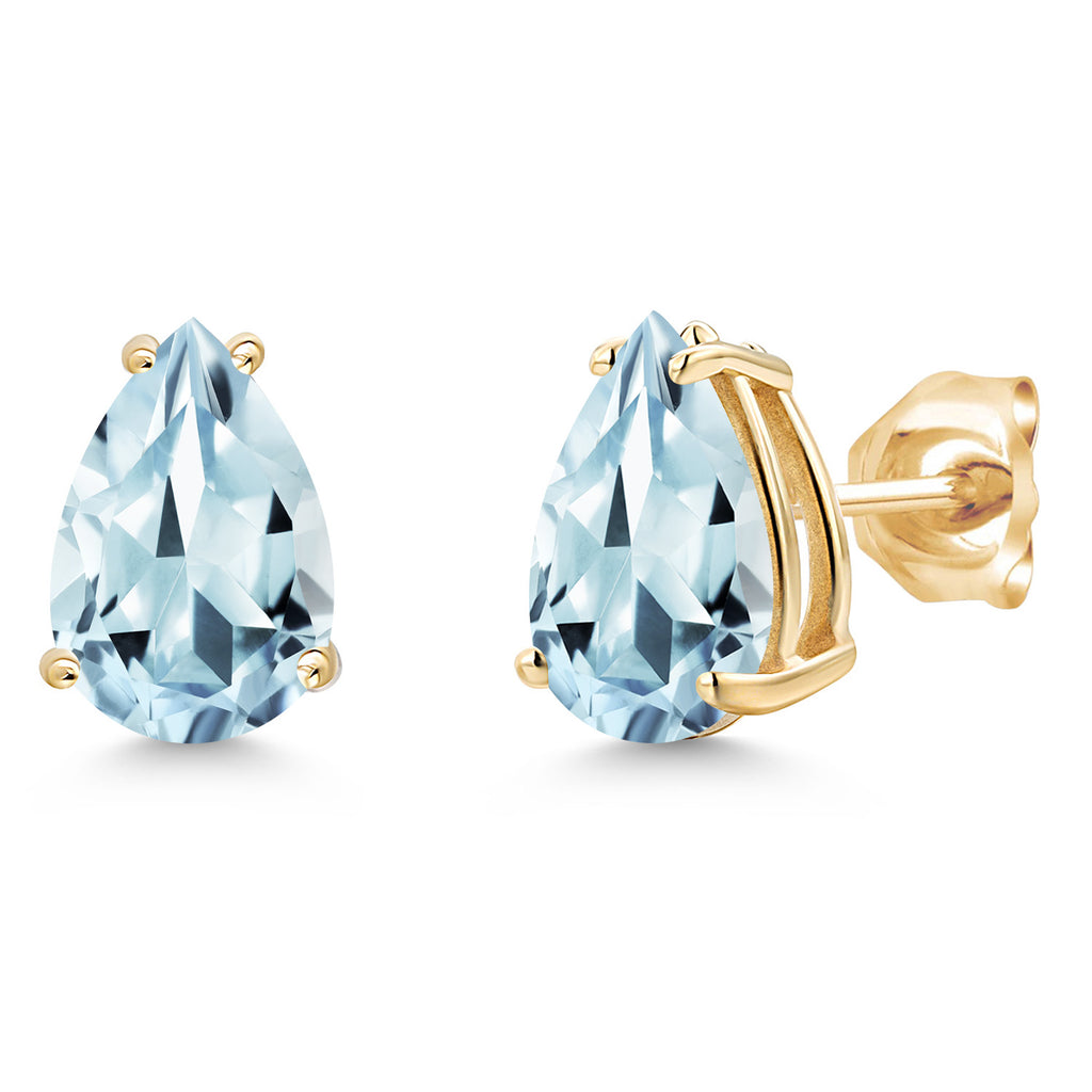 Aquamarine - March_Earrings in 14K Yellow Gold