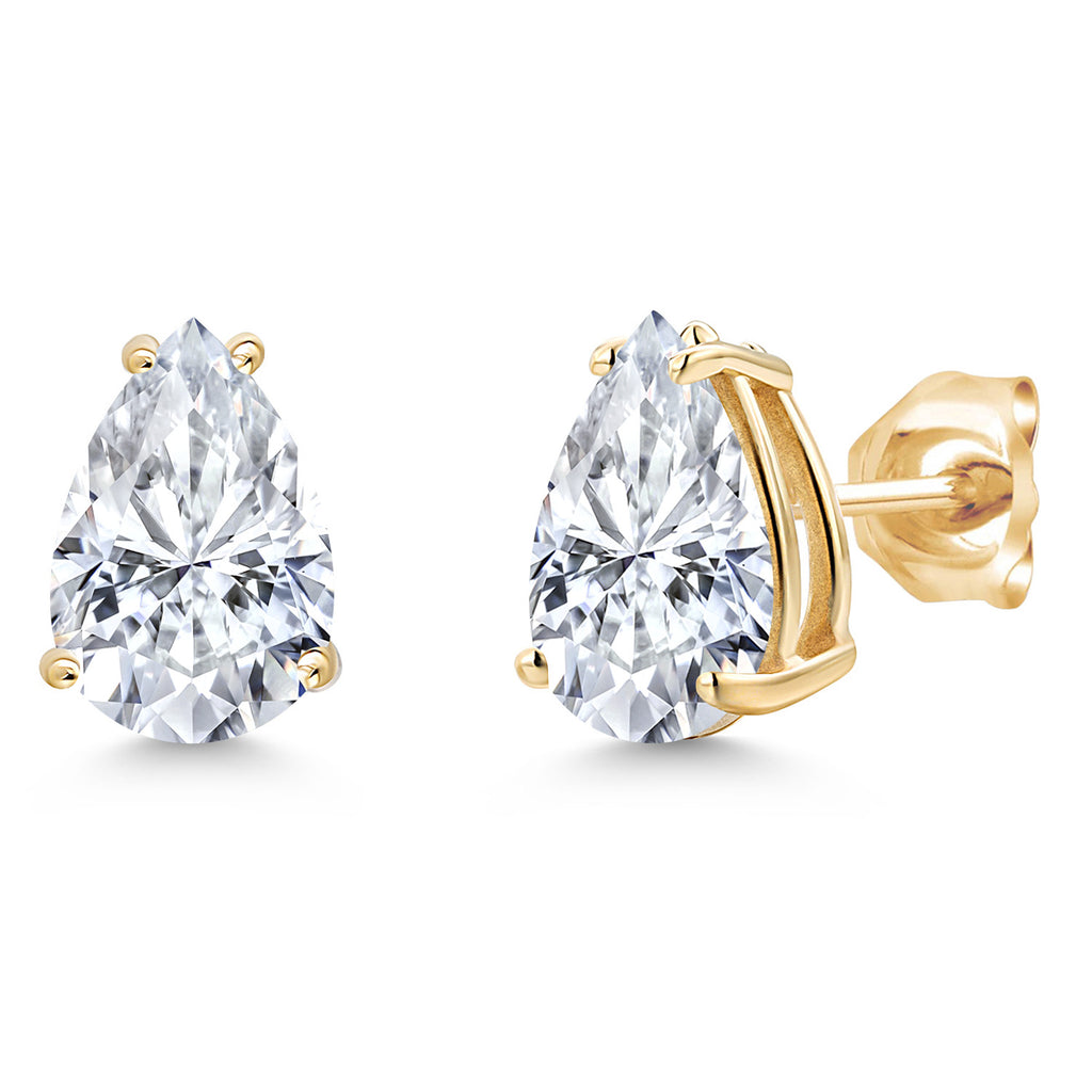 White Moissanite - April_Earrings in 14K Yellow Gold