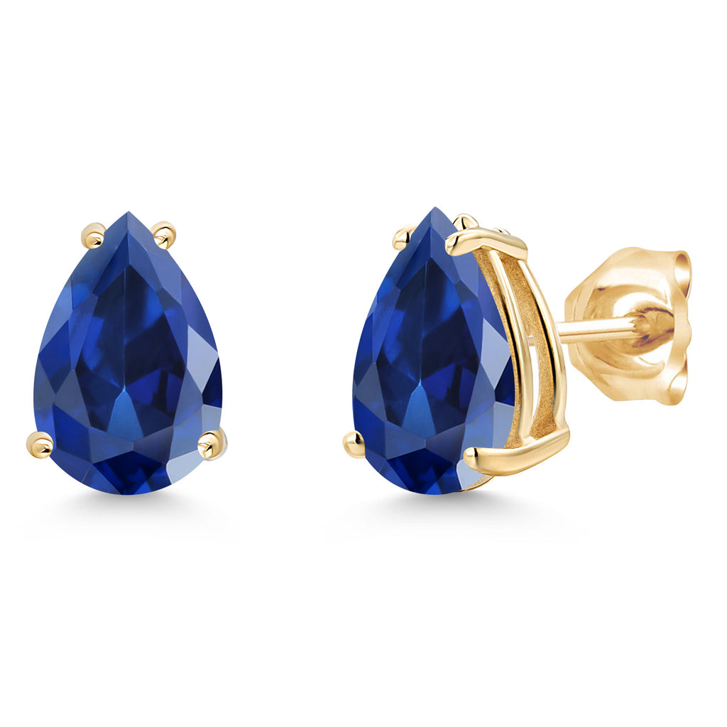 Blue Created Sapphire - September_Earrings in 14K Yellow Gold