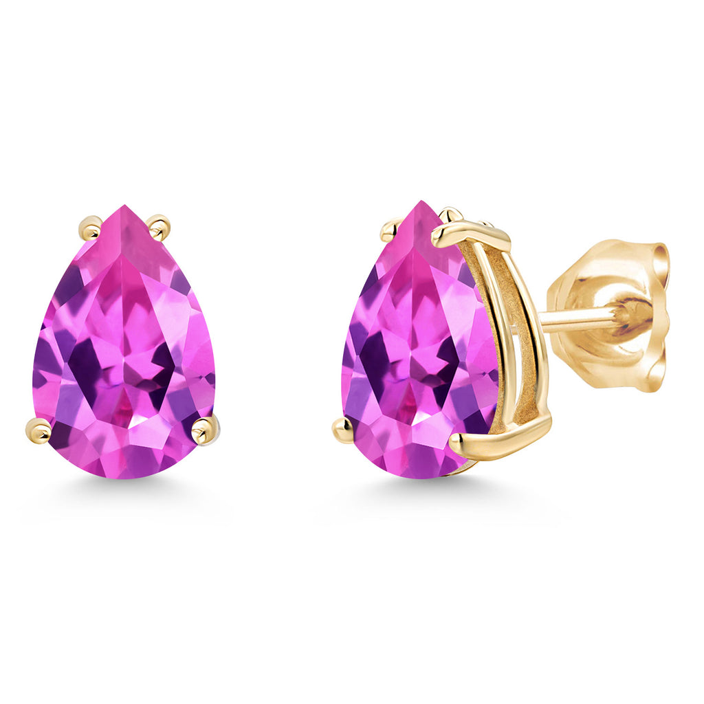 Pink Created Sapphire - September_Earrings in 14K Yellow Gold