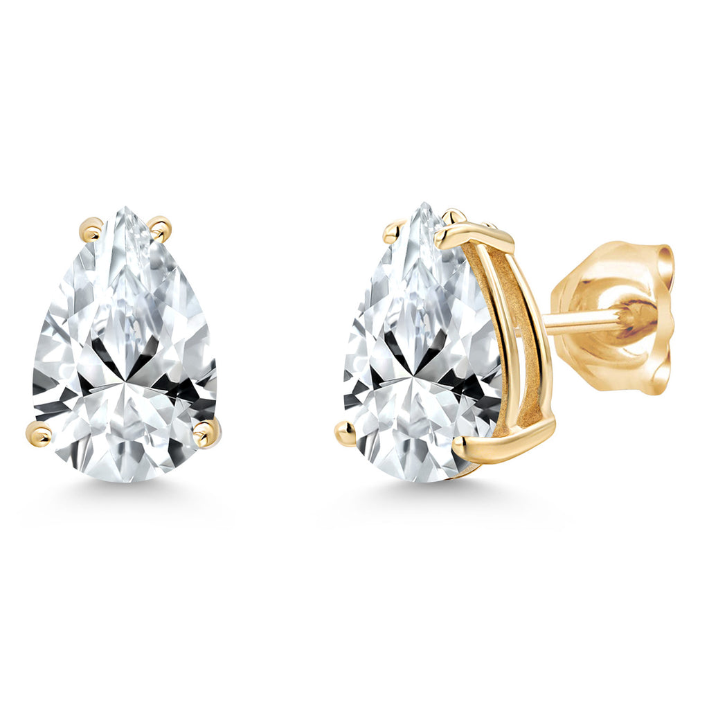 White Created Sapphire - September_Earrings in 14K Yellow Gold