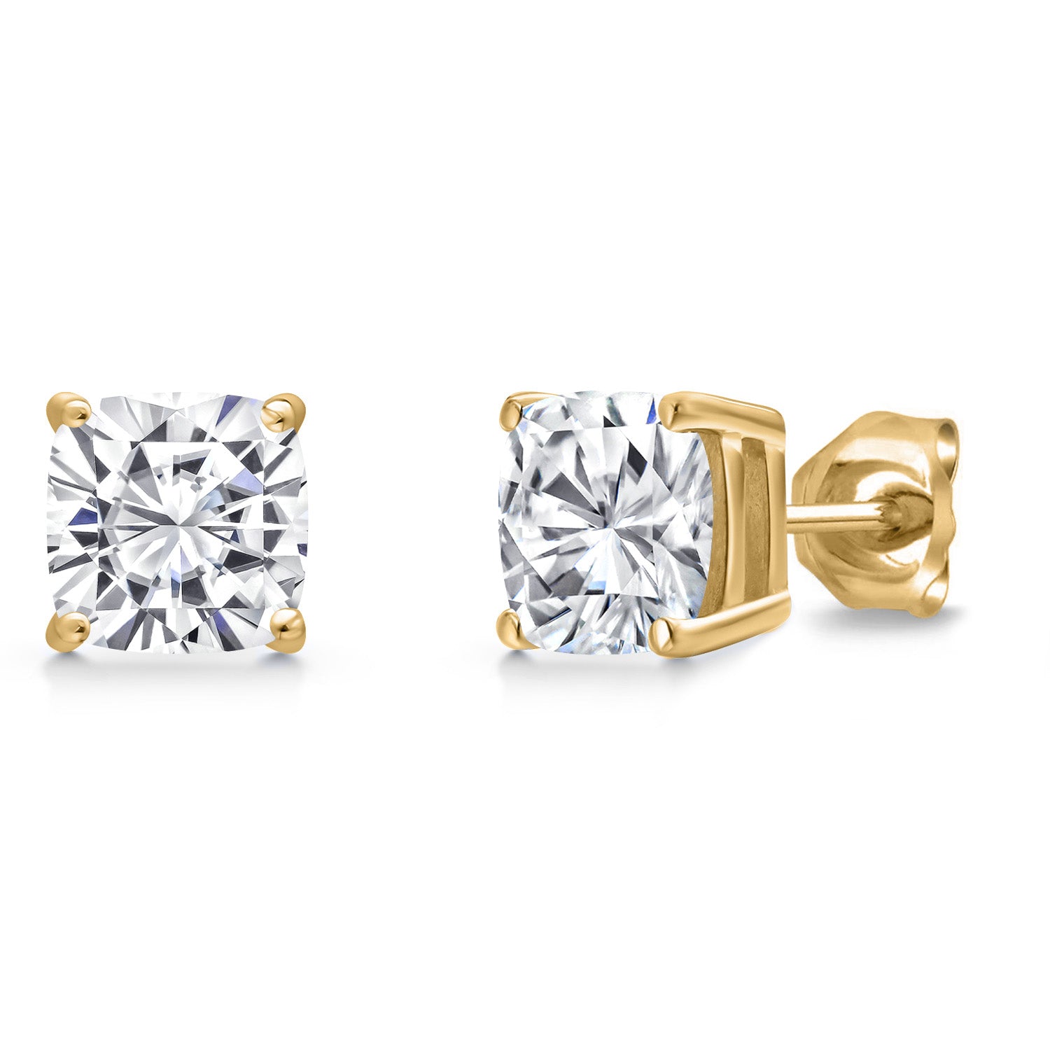 2.40 Cttw 14K Yellow Gold Asscher Cut 6MM White Moissanite Double Notch Stud Earrings | Gold Earrings For Women Men