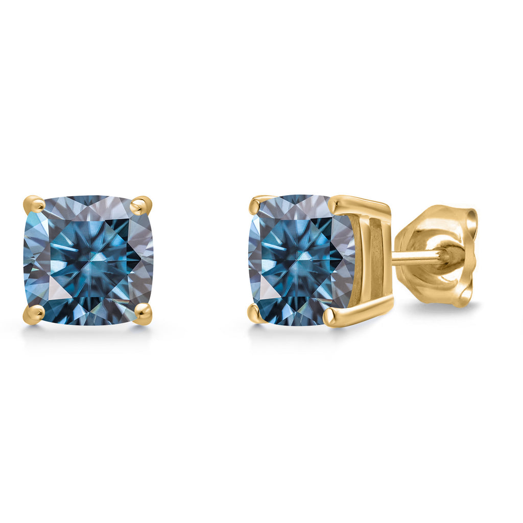 Persian Blue Moissanite - April_Earrings in 14K Yellow Gold