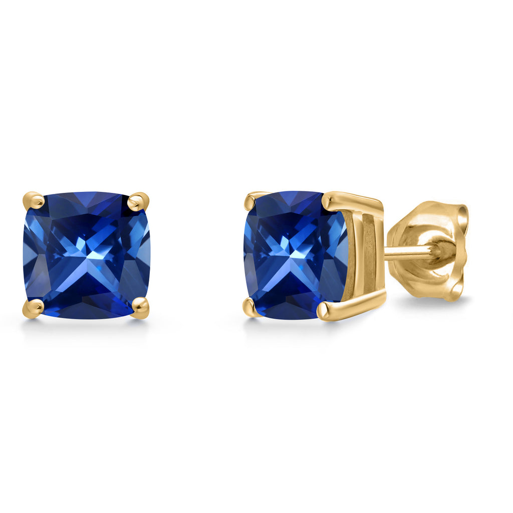 Blue Created Sapphire - September_Earrings in 14K Yellow Gold