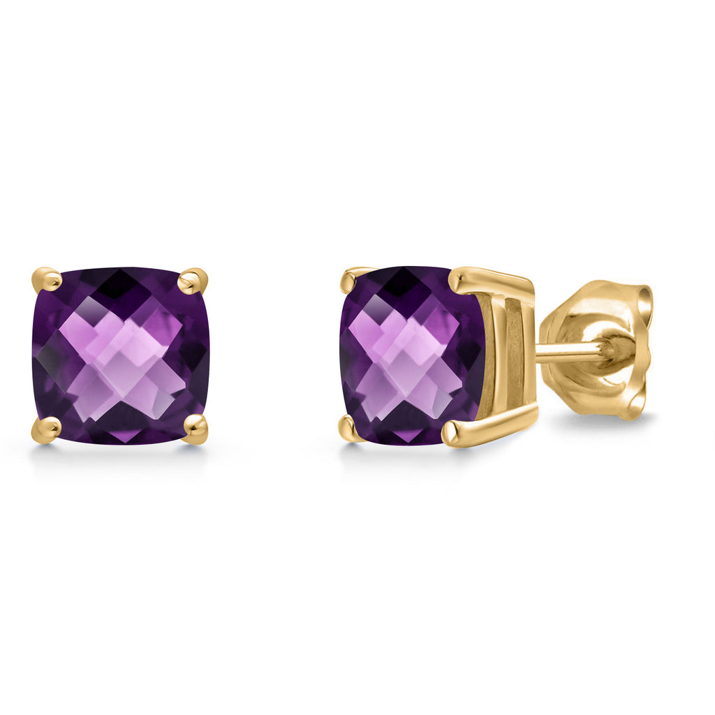 Amethyst-Checkerboard - February_Earrings in 14K Yellow Gold