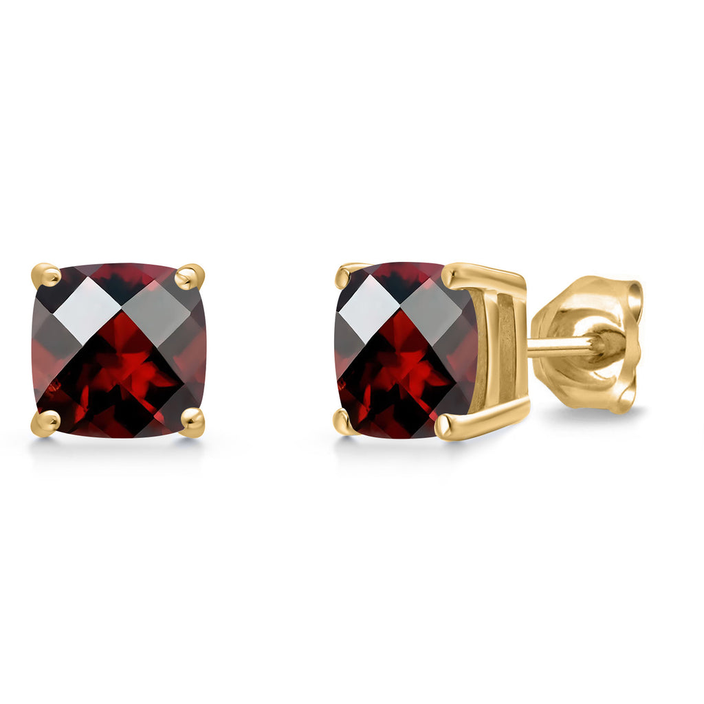 Garnet-Checkerboard - January_Earrings in 14K Yellow Gold