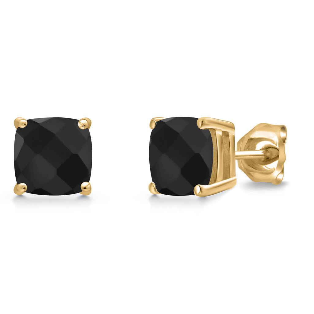 Onyx-Checkerboard - December_Earrings in 14K Yellow Gold