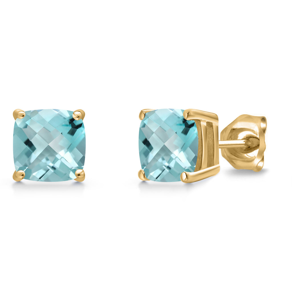 Sky Blue Topaz-Checkerboard - November_Earrings in 14K Yellow Gold